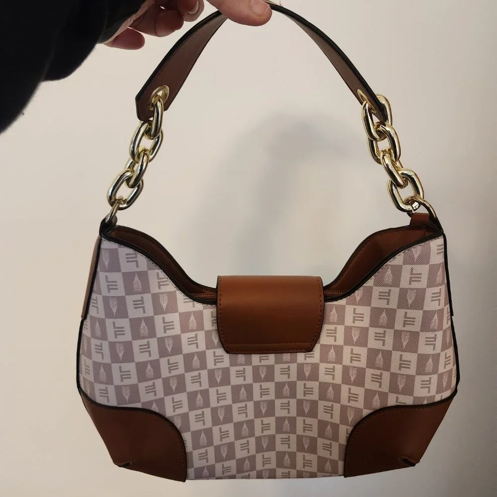 London Fog Aryana Shoulder Bag Jacquard White, Pink and Brown NEW w/out tags